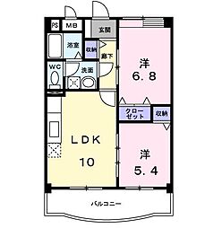 ヴェルドミールＳ 1階2LDKの間取り