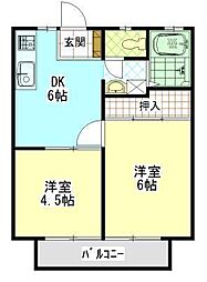 ファミールリラ　Ａ 1階2DKの間取り