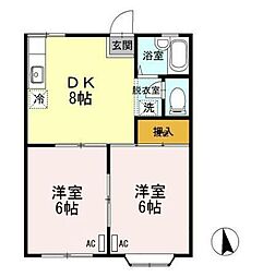 ハピネス春日　Ｂ棟 1階2DKの間取り