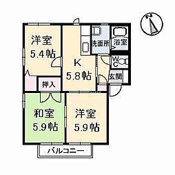 プレステージ　Ａ・Ｂ・Ｃ棟 2階3DKの間取り