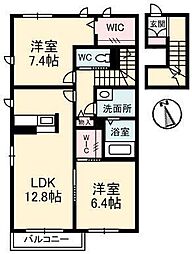グランドール川口　Ｂ棟 2階2LDKの間取り