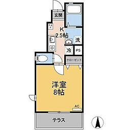 アシンプトート　Ｂ棟 1階1Kの間取り