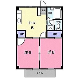 シティハイツ高木 1階2DKの間取り