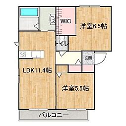 ヴィラージュ 1階2LDKの間取り