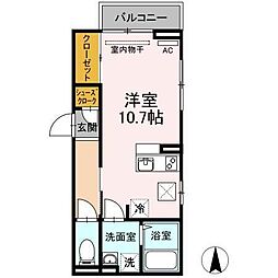ウィット引野町 2階ワンルームの間取り