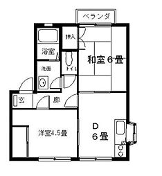 アプロード東手城　Ａ 2階2DKの間取り