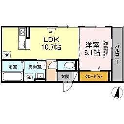 ベルフィーユII 3階1LDKの間取り