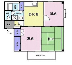 カームネス福山Ａ 2階3DKの間取り