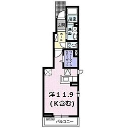 サンフレーア 1階ワンルームの間取り