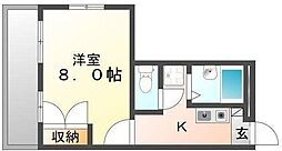 サンルーチェＨＡＲＡ 3階1Kの間取り