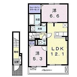 プラシード II 2階2LDKの間取り