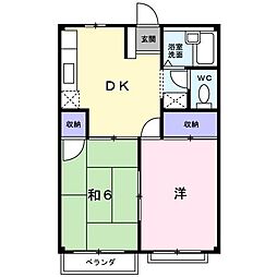 エルディム白馬 2階2DKの間取り