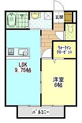コンフォート春日 2階1LDKの間取り