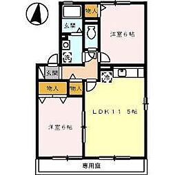 セジュール新市　Ａ棟 1階2LDKの間取り
