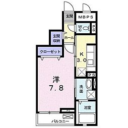 インフィニティ・ハース 2階1LDKの間取り