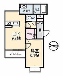 グランベレオ今津 2階1LDKの間取り
