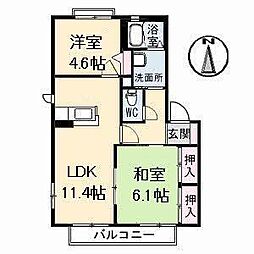 グリーンハウス平野　Ａ・Ｂ棟 2階2LDKの間取り