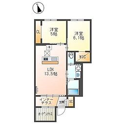 クラポティ新涯 1階2LDKの間取り