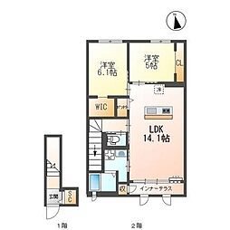 クラポティ新涯 2階2LDKの間取り