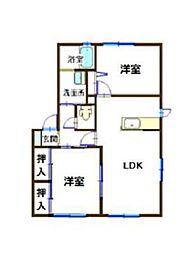 テシマヤード　Ｂ棟 2階2LDKの間取り