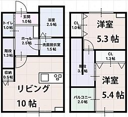 スピネルデュオ 1階2LDKの間取り