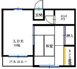 徳毛ビル 2階1LDKの間取り