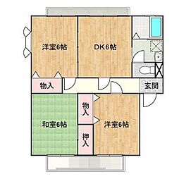 サンビレッジ曙　B 1階3DKの間取り