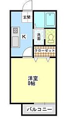 Ｉ・Ｓ・Ｋスクエア 2階1Kの間取り