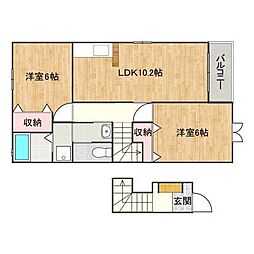 モンターニャローマ 2階2LDKの間取り