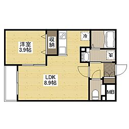 月光東福山駅前 2階1LDKの間取り