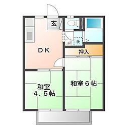 パナハイツおかだA 2DKの間取図画像