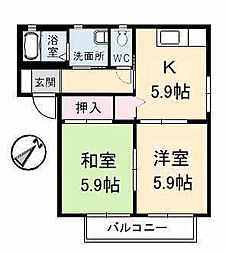ソレイユA 2DKの間取図画像