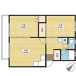 新涯マンションB 2LDKの間取図画像