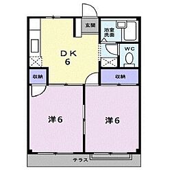 エルディム明日香 2DKの間取図画像
