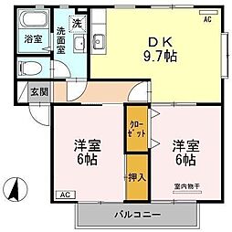 パレス新浜A 2DKの間取図画像