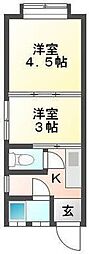 郷谷コーポ 2Kの間取図画像