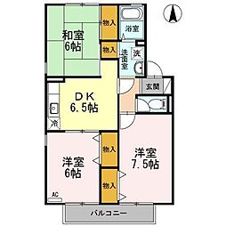 セジュール岡本A 3DKの間取図画像