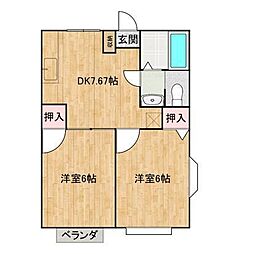 未来ハイツ 2DKの間取図画像