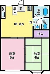 ドリームタウン樋口IIB棟 1階2DKの間取り