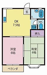 フレンドハウス 2階2DKの間取り