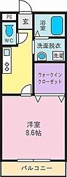 サルビア石和 3階1Kの間取り