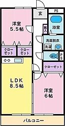 サニーハイツフジ 2LDKの間取図画像