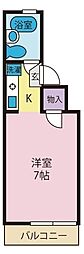 ハイツフジハラC 1Kの間取図画像