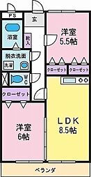 サンパティーク・双葉 2LDKの間取図画像