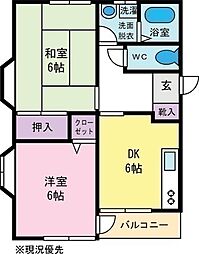 ハイツ下山B 2DKの間取図画像