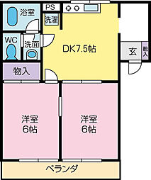グリーンハイツ内藤 2DKの間取図画像