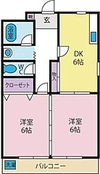 サンハイム米山 2DKの間取図画像