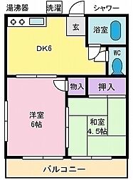 坂本ハイツ 2DKの間取図画像