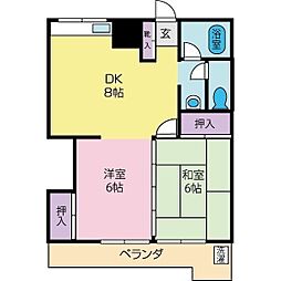 大道ハイツ高畑 2DKの間取図画像