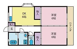 ハイツ西条 2DKの間取図画像